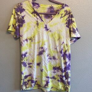 PINK- lime green and purple tie dye shirt- Size large
